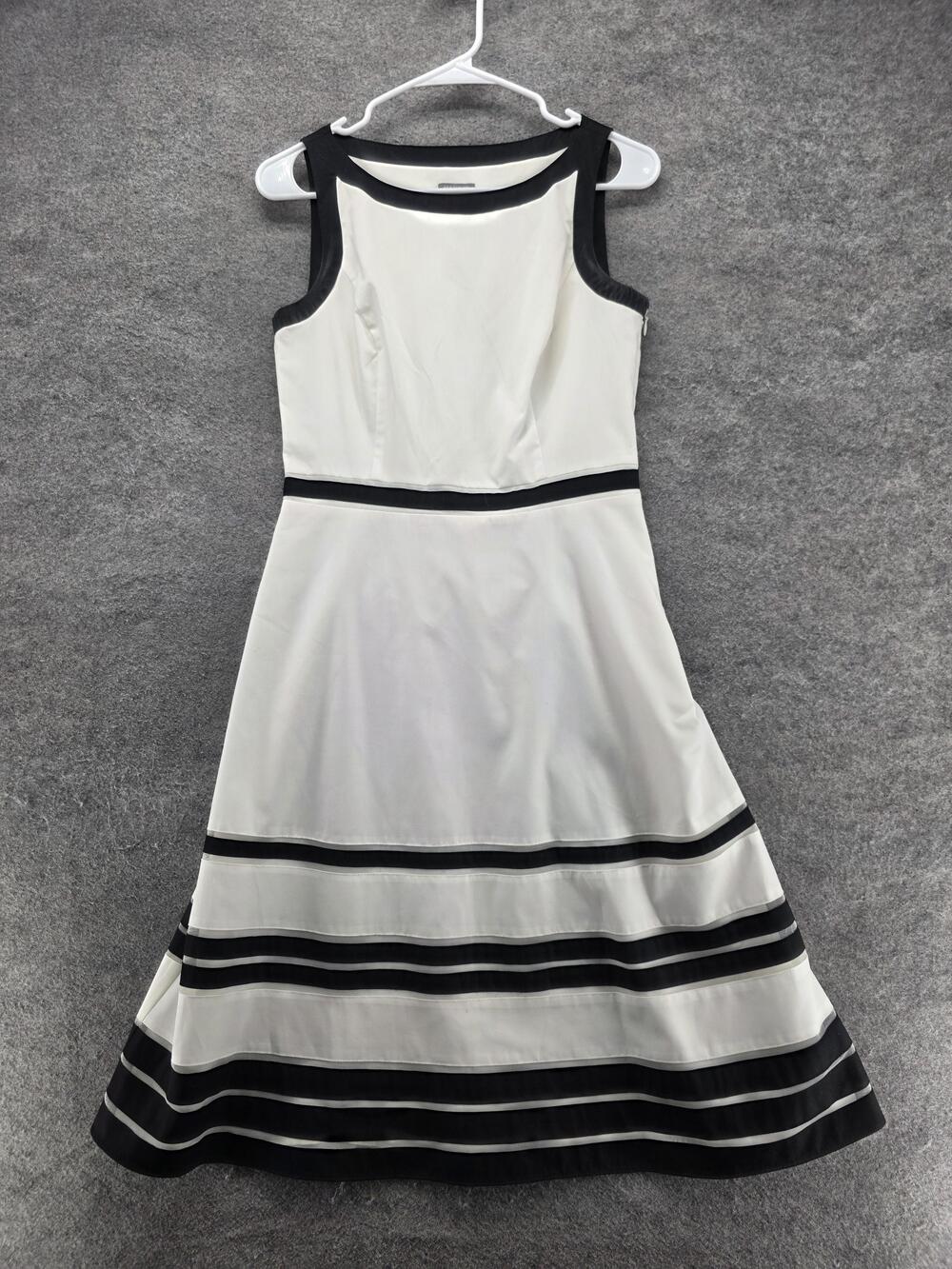 Ann Taylor Dress Womens 2 White Striped Lined Round Neck Sleeveless Party